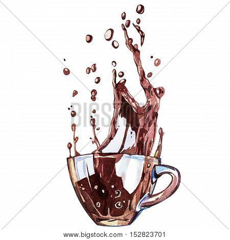 Cup of tea. Watercolor hand drawn painted illustration. Watercolor tea set. Menu design.