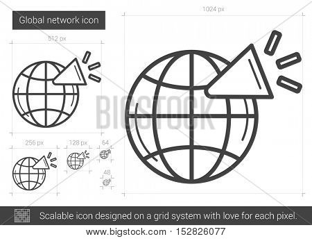 Global network vector line icon isolated on white background. Global network line icon for infographic, website or app. Scalable icon designed on a grid system.