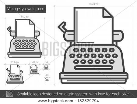 Vintage typewriter vector line icon isolated on white background. Vintage typewriter line icon for infographic, website or app. Scalable icon designed on a grid system.