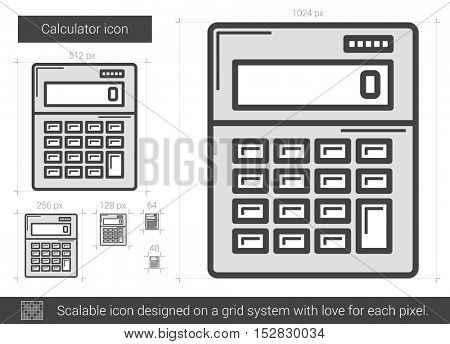 Calculator vector line icon isolated on white background. Calculator line icon for infographic, website or app. Scalable icon designed on a grid system.