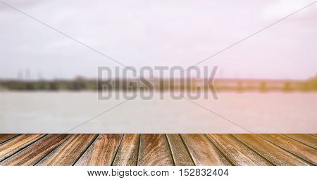 pier wood floor beside sea with blue sky background. summer relaxing time.