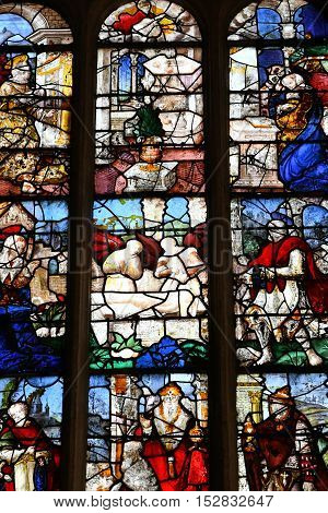 Buchy France - june 23 2016 : stained glass window in the Notre Dame church