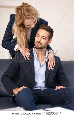 Secretary seduce young rich businessman in office