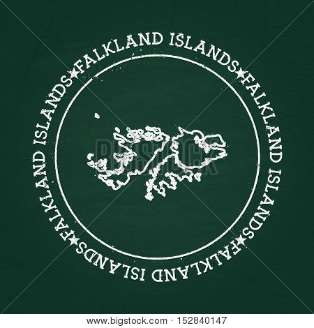 White Chalk Texture Rubber Seal With Falkland Islands Map On A Green Blackboard. Grunge Rubber Seal