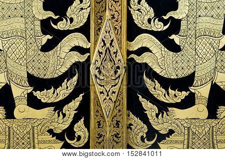 gold pianting traditional Thai style painted temple door