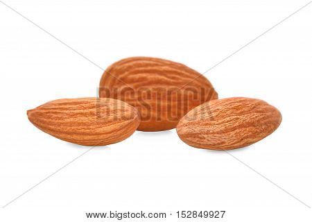 three almonds isolated on the white background