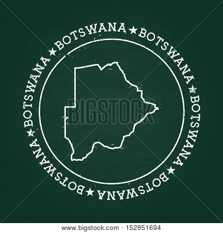 White Chalk Texture Rubber Seal With Republic Of Botswana Map On A Green Blackboard. Grunge Rubber S