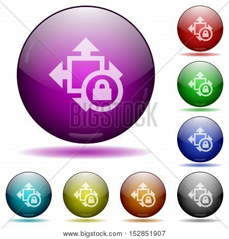 Set of color size lock glass sphere buttons with shadows.