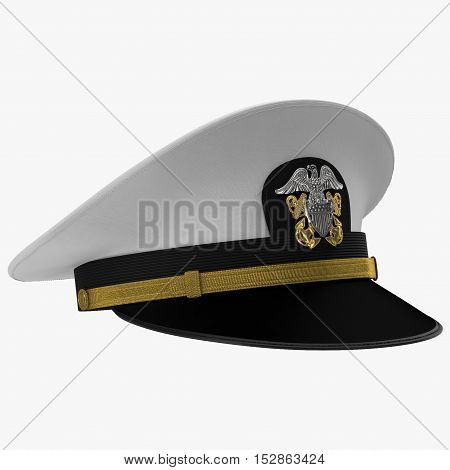 US navy officer's cap isolated on a white background. 3D illustration