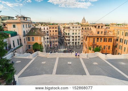 Spanish Steps and Rome cityscape in Italy