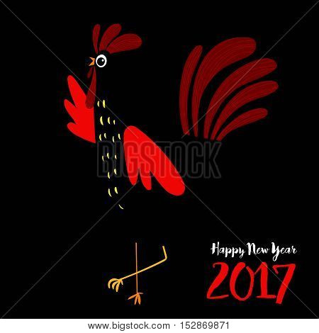 Vector Illustration Of Rooster, Symbol Of 2017 On The Chinese Calendar. Silhouette Of Red Cock.image