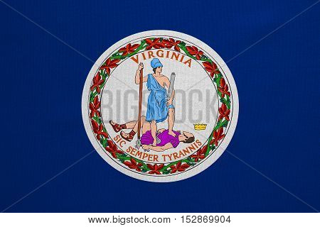 Flag of the US state of Virginia. American patriotic element. USA banner. United States of America symbol. Virginian official flag with real detailed fabric texture illustration. Accurate size color
