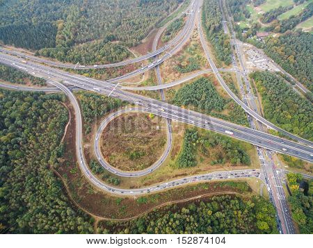 road junction in the countryside aerial view in Netherlands