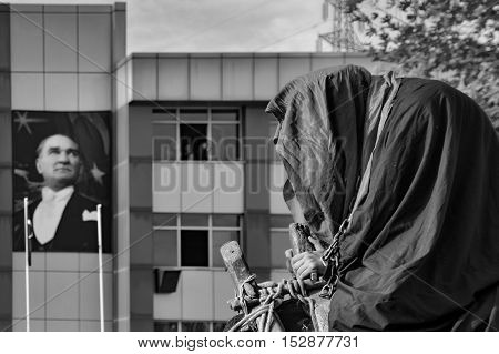 Istanbul Turkey - October 11 2016: Muslims worldwide marks Ashura Istanbul Shiite community. Turkish Shia Muslims mourning for Imam Hussain. Caferis take part in a mourning procession marking the day of Ashura in Istanbul's Kucukcekmece district Turkey on