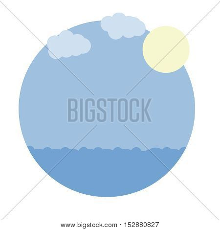 Vector flat illustration with the image of the sea clouds and sun .Tropical Sea Landscape.Summer relaxation poster and flyer summer sunset tropical landscape
