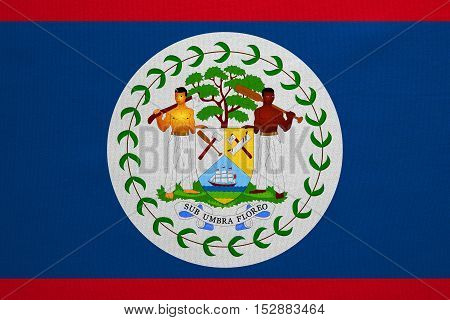 Belizean national official flag. Patriotic symbol banner element background. Correct colors. Flag of Belize with real detailed fabric texture accurate size illustration
