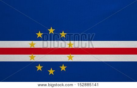 Cape Verdean national official flag. African patriotic symbol banner element background. Correct colors. Flag of Cape Verde with real detailed fabric texture accurate size illustration