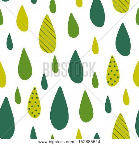 Seamless pattern with green drops. Vector stylized background.