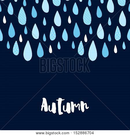 Autumn card with blue raindrops. Vector background.