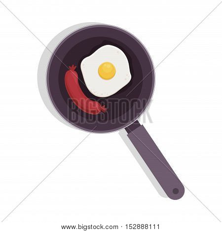 food frying pan with eggs and sausace vector illustration