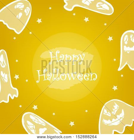 Happy Halloween card with scary ghost stars and text frame. Vector illustration.