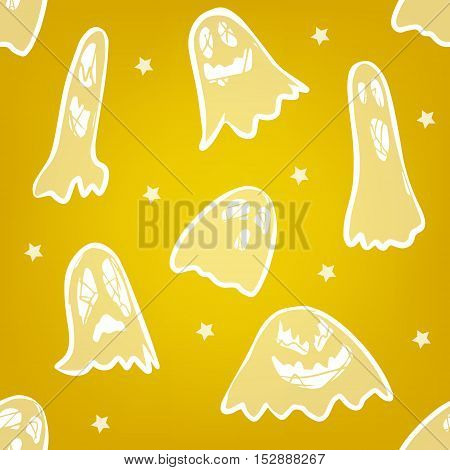 Seamless pattern with scary ghost and stars. Vector background.