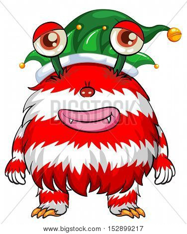 Christmas theme with monster in elf hat illustration