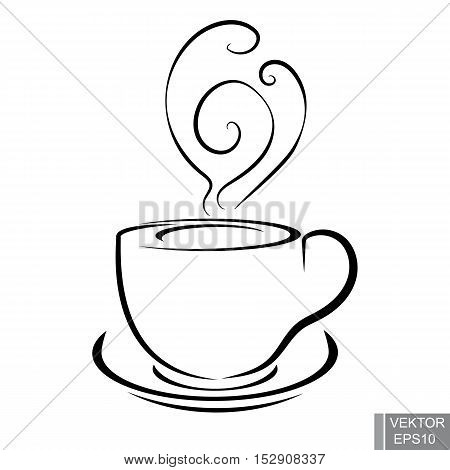 Cup. Black kontur.Siluet. Hot drinks. Coffee. Tea. For your design