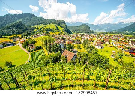 Landscape view on Balzers village in Liechtenstein