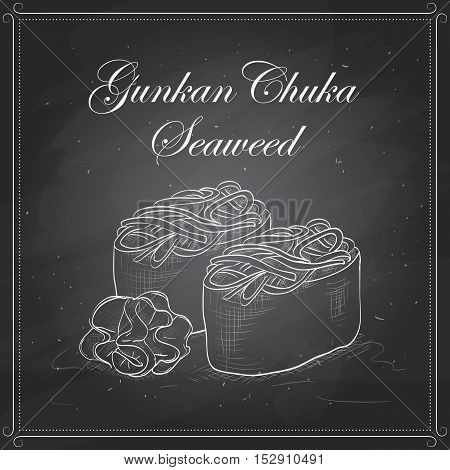 Vector sushi sketch, Gunkan Chuka Seaweed on a blackboard