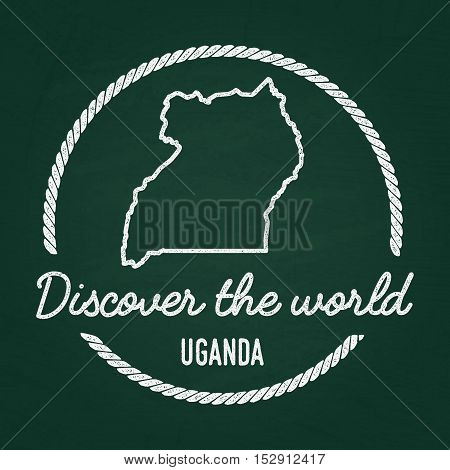White Chalk Texture Hipster Insignia With Republic Of Uganda Map On A Green Blackboard. Grunge Rubbe