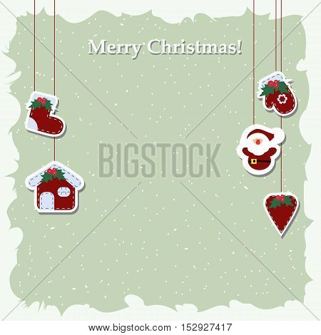 Christmas background poster with decorative Christmas elements stickers. Pattern to decorate greetings cards or decoration of an album page or scrapbook. Baby vector illustration