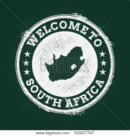 White Chalk Texture Retro Stamp With Republic Of South Africa Map On A Green Blackboard. Grunge Rubb