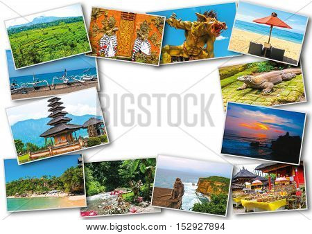 Set of images with views of Bali island Indonesia