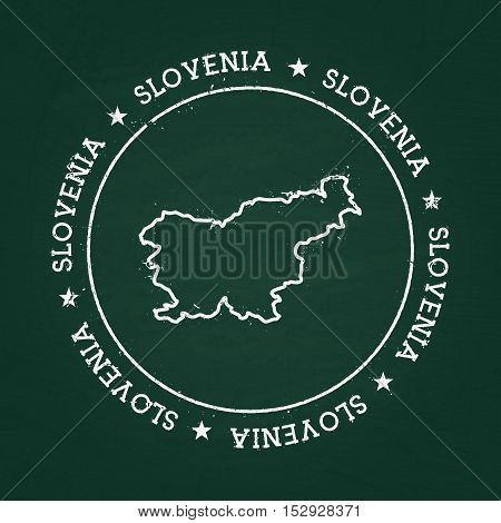 White Chalk Texture Rubber Seal With Republic Of Slovenia Map On A Green Blackboard. Grunge Rubber S