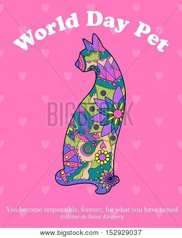 Vector world day pet background with cat