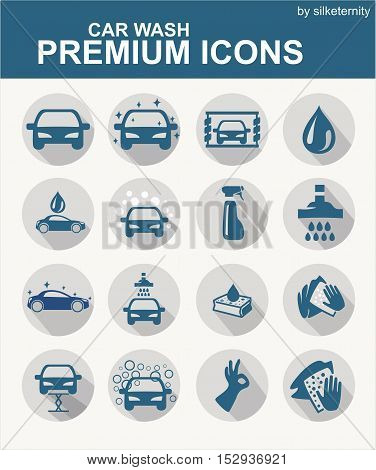 Car icon set wash automobile blue grey background