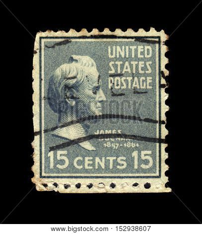 USA - CIRCA 1938: a stamp printed in the United States of America shows James Buchanan, 15th President of USA, circa 1938