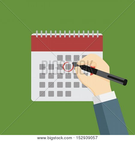 Businessman Holding Pen and Mark The Date on Calendar