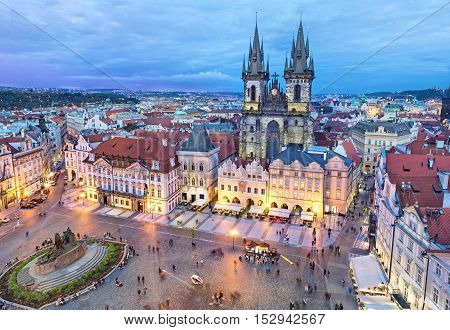 Buildings on the Old Town square (Staromestske Namesti) in the evening Prague Czech Republic