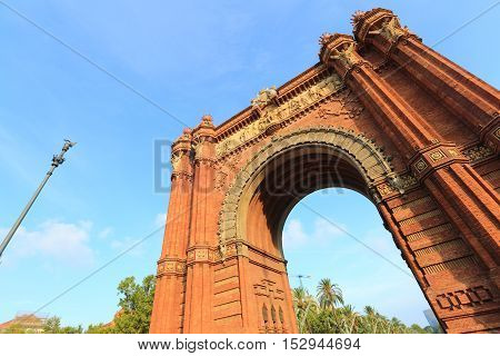 Low angle view on Arc de Triomf, Barcelona, Spain