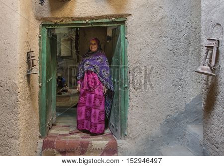 Nizwa Oman October 13th 2016: omani lady in a traditional omani house