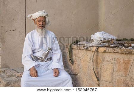 Nizwa Oman October 13th 2016: omani man at the gun market