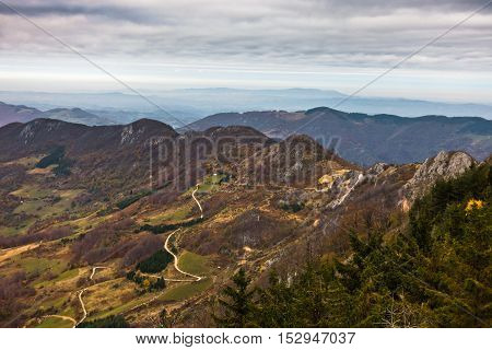 Meadows and rolling hills in autumn, Bobija mountain, west Serbia