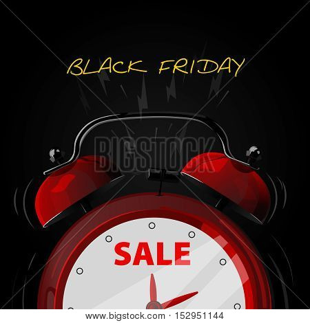 Sale alarm clock. Black friday background. Illustration