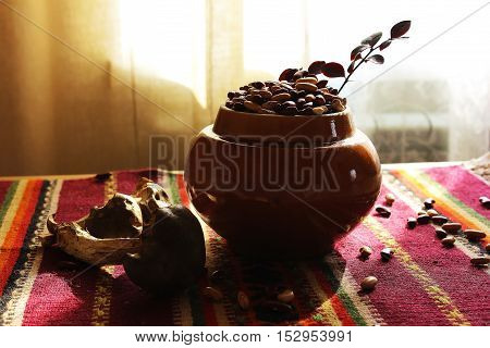 Pot Of Beans With Mushrooms