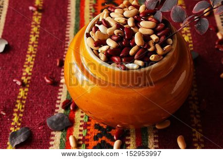Full Pot Of Raw Red Beans On The Table