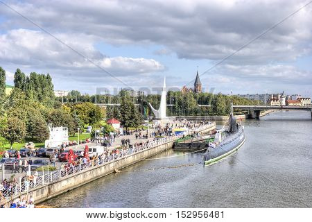 KALININGRAD RUSSIA - September 15.2008: Citizens stroll on the promenade of the Pregolya River