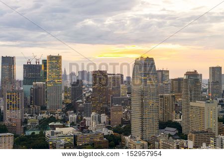 sunset Cityscape of Tokyo City Japan - Tokyo is the world's most populous metropolis and is described as one of the three command centers for world economy