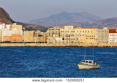 TRAPANI ITALY - AUGUST 10 2016: Fishing boat in the harbor of Trapani Sicily